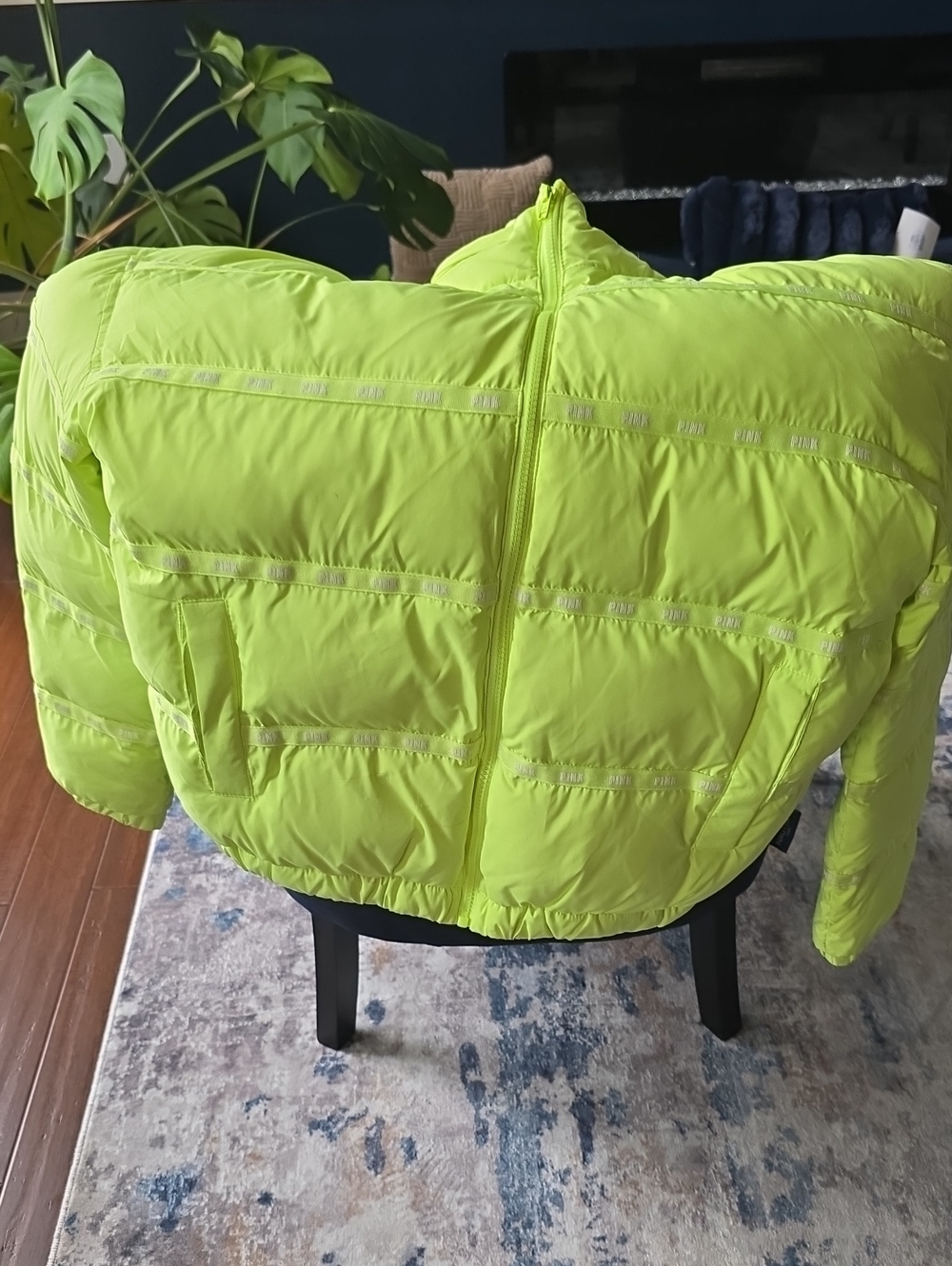 Pink-Neon Yellow Puffer Jacket - Women's Lightweight Insulated Coat